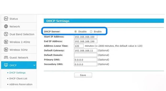 غیرفعال کردن DHCP روتر