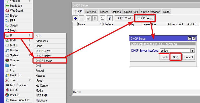 تنظیم DHCP Server در winbox