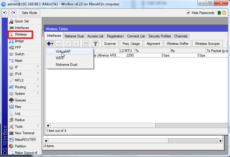 تنظیمات وایرلس در winbox
